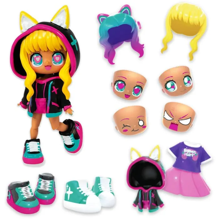 Bandai Animakii HEA26350 - Coffret poupée personnalisable à thème Cyberpunk et Gameuse avec accessoires