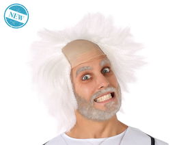Peluca Científico Loco pour costume déguisement - Perruque blanche ébouriffée avec calvitie factice - 110 g