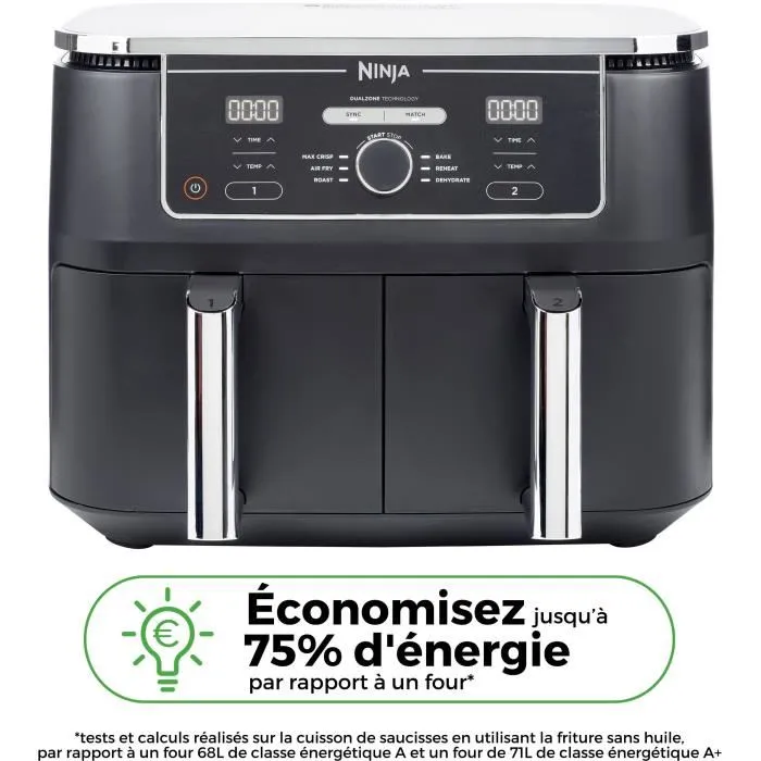Ninja AF400EU Foodi Max Dual Zone - Friteuse Air Fryer sans huile - Capacité 9,5L - 2 zones indépendantes - 6 programmes (2470W) Ninja AF400EU Foodi Max Dual Zone - Friteuse Air Fryer sans huile - Capacité 9,5L - 2 zones indépendantes - 6 programmes (2470W)