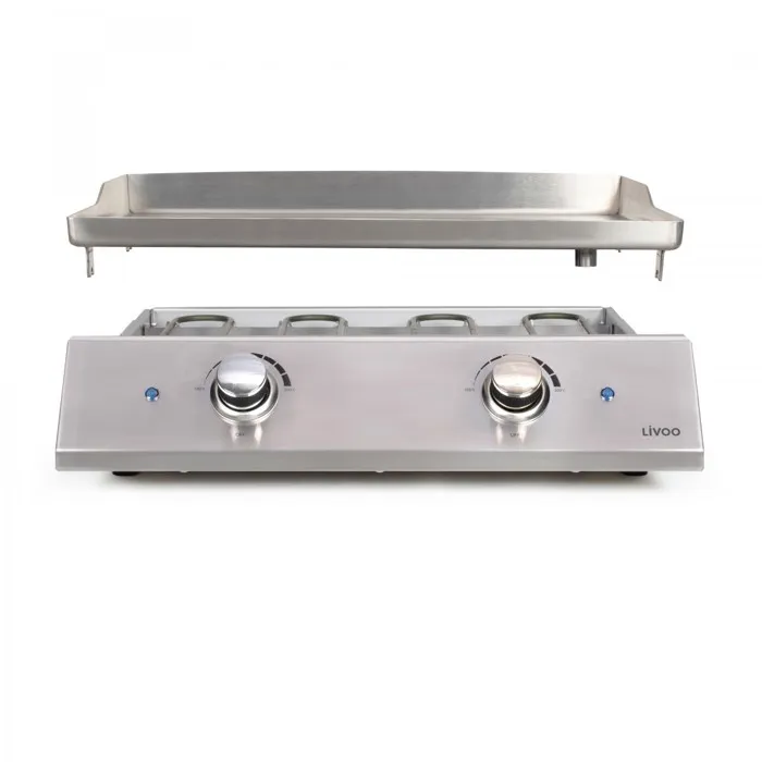 Livoo DOC302 Plancha électrique inox 2800W - Plaque amovible en acier inoxydable avec 2 thermostats ajustables - 300°C max