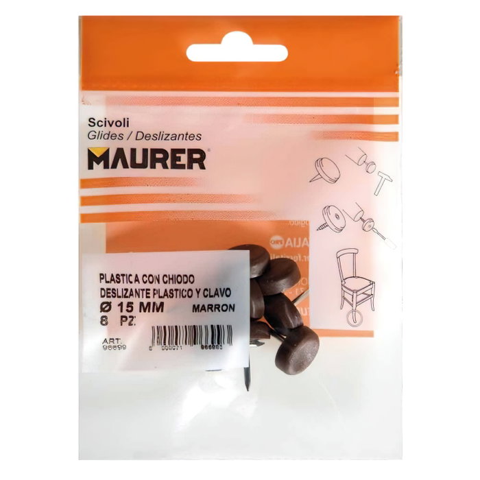 MAURER Patin petit format marron Ø15 (blister 8 unités) MAURER Patin petit format marron Ø15 (blister 8 unités)