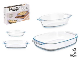 Vivalto Set de 2 plats en borosilicate transparent 700 ml et 2 L 30x20x6 cm (Set de 6)