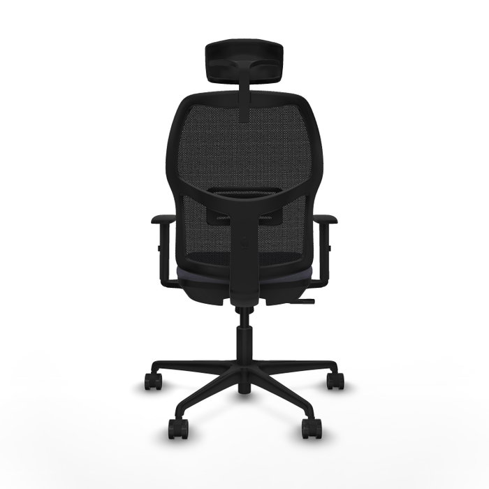 Chaise Alfera Synchro 4 positions tissu Gris foncé Maille Noir Base en nylon noir Accoudoir 1D Appui-tête 2D Roulettes 65mm nylon