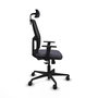 Chaise Alfera Synchro 4 positions tissu Gris foncé Maille Noir Base en nylon noir Accoudoir 1D Appui-tête 2D Roulettes 65mm nylon