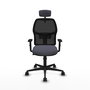 Chaise Alfera Synchro 4 positions tissu Gris foncé Maille Noir Base en nylon noir Accoudoir 1D Appui-tête 2D Roulettes 65mm nylon