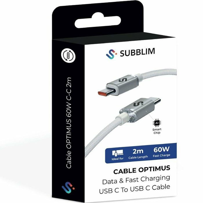 Câble USB-C vers USB-C Subblim OPTIMUS Blanc 2 m