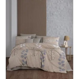 Parure de lit 1 housse de couette 220 x 240 cm + 2 taies 60 x 60 cm - 100% coton renforcé King Size - Beige, Gris, Blanc