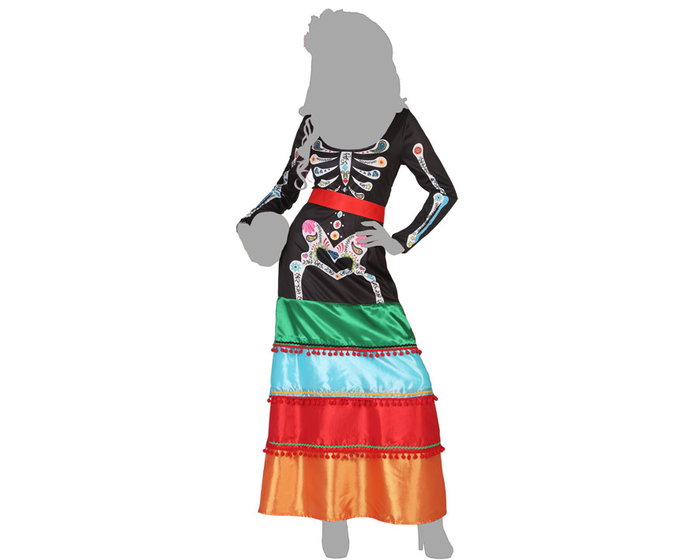 Disfraz Esqueleto Mejicano - Déguisement Squelette Mexicain Femme Adulte Robe Longue Taille M-L pour Halloween