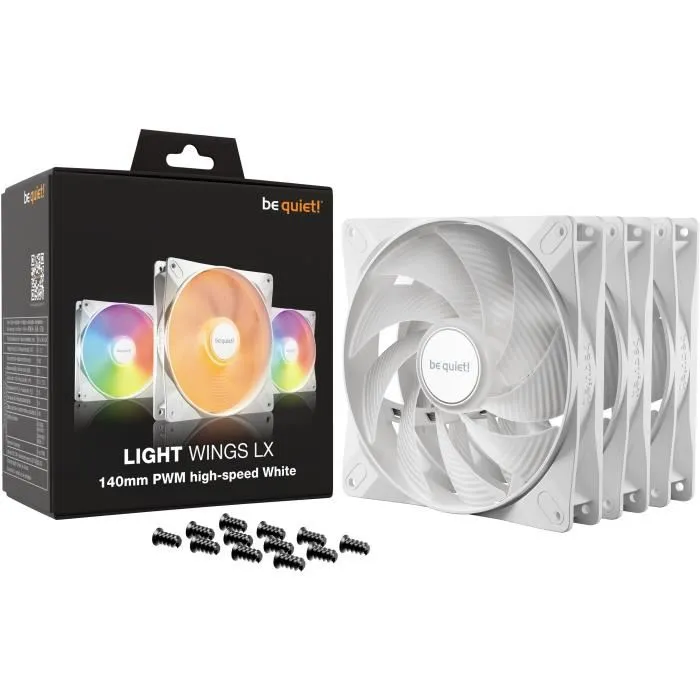 BE QUIET! Light Wings LX BL131 Ventilateur boîtier 140 mm PWM haute vitesse blanc triple pack - 3 ventilateurs ARGB, 16 LED, pale dépolie, moteur boucle fermée BE QUIET! Light Wings LX BL131 Ventilateur boîtier 140 mm PWM haute vitesse blanc triple pack - 3 ventilateurs ARGB, 16 LED, pale dépolie, moteur boucle fermée