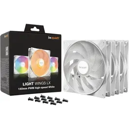 BE QUIET! Light Wings LX BL131 Ventilateur boîtier 140 mm PWM haute vitesse blanc triple pack - 3 ventilateurs ARGB, 16 LED, pale dépolie, moteur boucle fermée