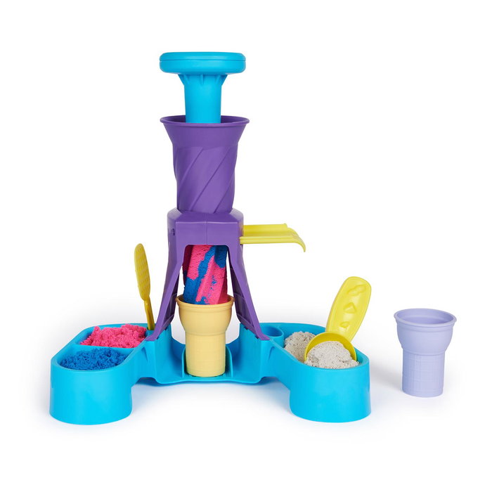 Spin Master Kinetic Sand Machine à Glaces 6068385 - Station de Glaces Souples avec Sable Bleu, Blanc, Rose - Jeu Créatif pour Enfants 5 Ans et Plus