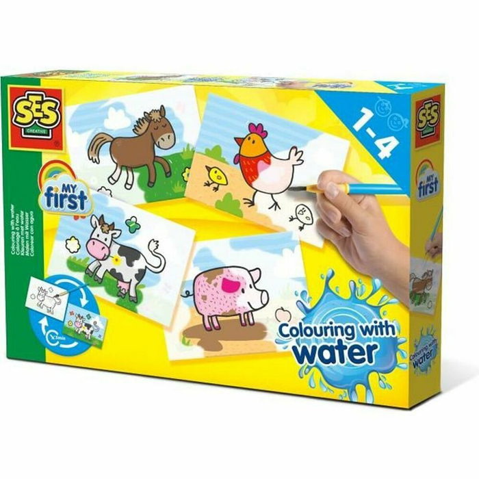 SES Creative Kit de coloriage magique à l'eau - Animaux de la ferme - 4 couleurs et pinceau