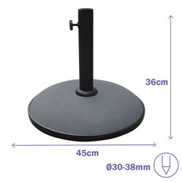 Marbueno Base de Parapluie Rond Béton Gris 45x36cm 20kg pour Jardin Piscine Terrasse 10449