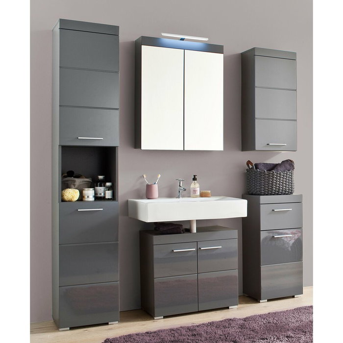 Trendteam Meuble de salle de bain Amanda Gris - 1 porte & 1 tiroir Trendteam Meuble de salle de bain Amanda Gris - 1 porte & 1 tiroir