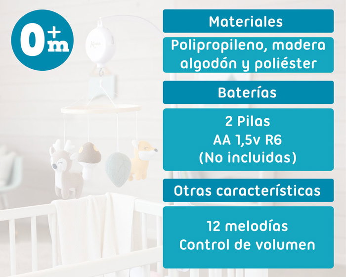 KioKids Mobile de berceau musical avec peluches en coton - Salvia