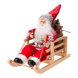 Basics Figurine de Noël Père Noël en traîneau, polyester et bois, 15 x 34 x 25 cm