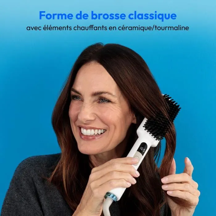 Medion MD19859 Brosse lissante chauffante en céramique/tourmaline - 46 W - 5 niveaux température 165 à 210°C - Fonction ionique - Arrêt automatique - Blanc
