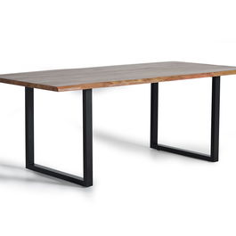 GINER Y COLOMER Table de salle à manger en bois d'acacia massif 36 mm avec pieds en métal noir, dimensions 200 x 100 cm, finition naturelle