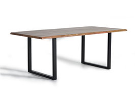 GINER Y COLOMER Table de salle à manger en bois d'acacia massif 36 mm avec pieds en métal noir, dimensions 200 x 100 cm, finition naturelle