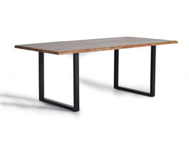 GINER Y COLOMER Table de salle à manger en bois d'acacia massif 36 mm avec pieds en métal noir, dimensions 200 x 100 cm, finition naturelle