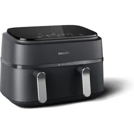 Philips NA351/00 - Friteuse sans huile Airfryer Double Panier 9L, 2750W, 8 préréglages, Synchronisation des cuissons, Noir/Argent