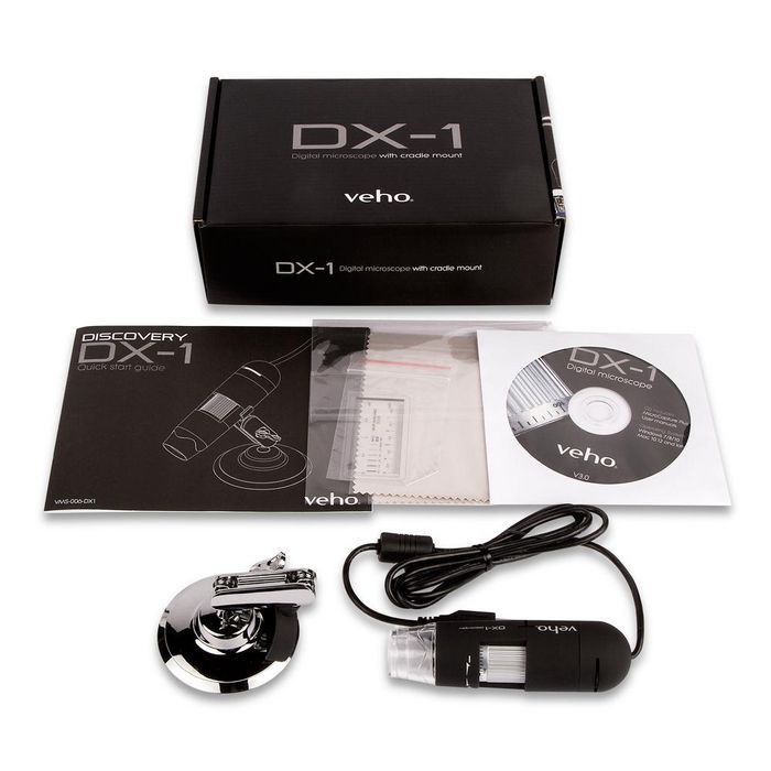Veho DX-1 Microscope USB numérique 2MP avec zoom 200x, vidéo, 8 LED et logiciel de calibrage - Compatible Windows et Mac