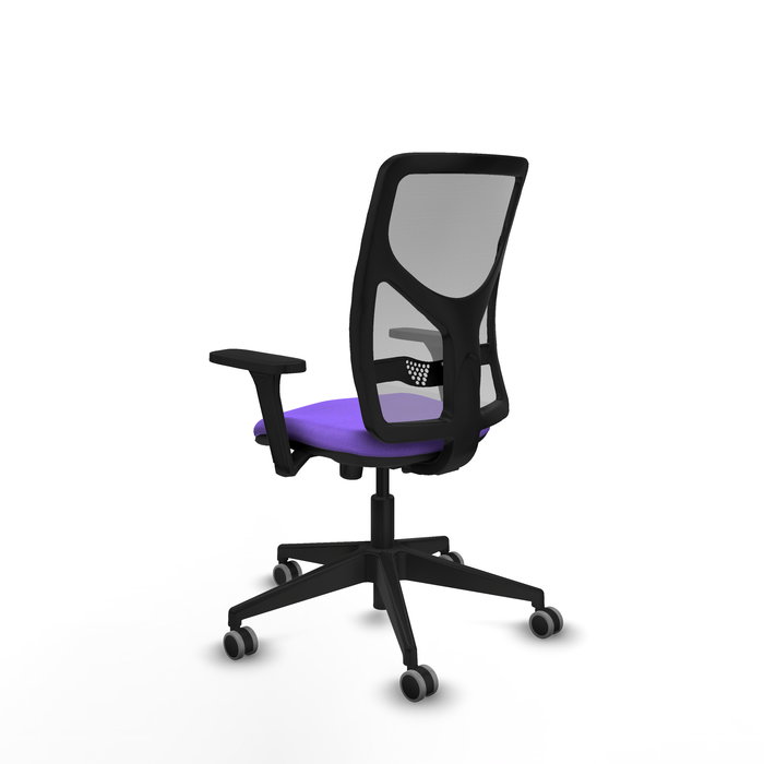 Chaise Motilla Synchro 3 positions tissu Violet Maille Gris Base pyramidale noire Accoudoir 3D Sans appui-tête Roulettes 65mm pour moquette