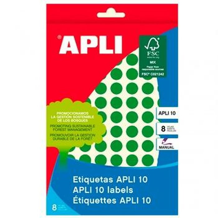 Étiquettes adhésives Apli Vert Cercle Rond 8 feuilles (10 Unités)