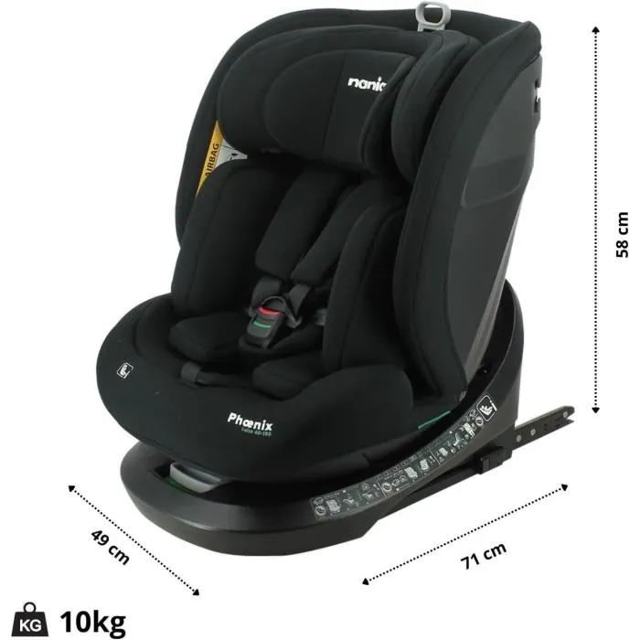 Nania Phoenix Siège Auto Évolutif i-Size Pivotant 360° Groupe 0/1/2/3 jusqu'à 12 ans avec Système ISOFIX et Harnais 5 Points - Noir