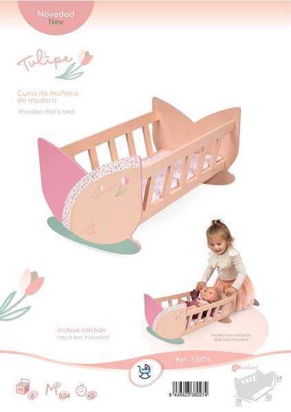 Decuevas Lit bébé en bois Tulipe pour enfant à partir de 3 ans - Dimensions : 49.50 x 28 x 24 cm - Assemblage nécessaire