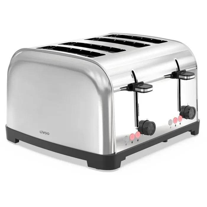 Livoo DOD197 Grille-pain 4 fentes - 1700 W - Acier inoxydable - 2 thermostats réglables indépendants - Fonctions dégivrage et réchauffage Livoo DOD197 Grille-pain 4 fentes - 1700 W - Acier inoxydable - 2 thermostats réglables indépendants - Fonctions dégivrage et réchauffage