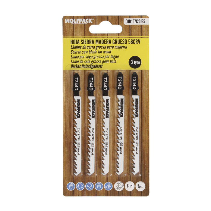 WOLFPACK LINEA PROFESIONAL Lot de 5 lames de scie sauteuse pour bois, coupe grossière, tige en T