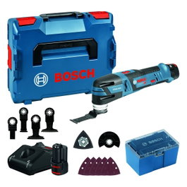 Bosch Professional GOP 12V-28 Découpeur-ponceur sans-fil avec 2 Batteries 3,0Ah, Accessoires et L-Boxx
