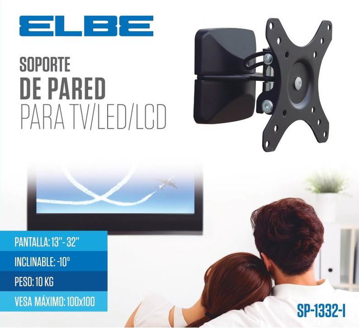 Elbe SP-1332-I Support mural inclinable pour écrans/TV de 13" à 32" (max. 10 kg), inclinaison 10°, rotation 90°, compatibilité VESA 50x50 à 100x100