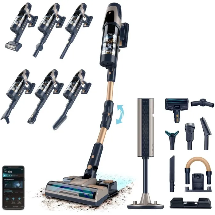 Cecotec RZ90 AI AquaPet Flex Connected Aspirateur Balai Laveur Intelligent avec IA, 310 AW, Autonomie 110 min pour 200 m², Kit Accessoires et Brosse pour Animaux