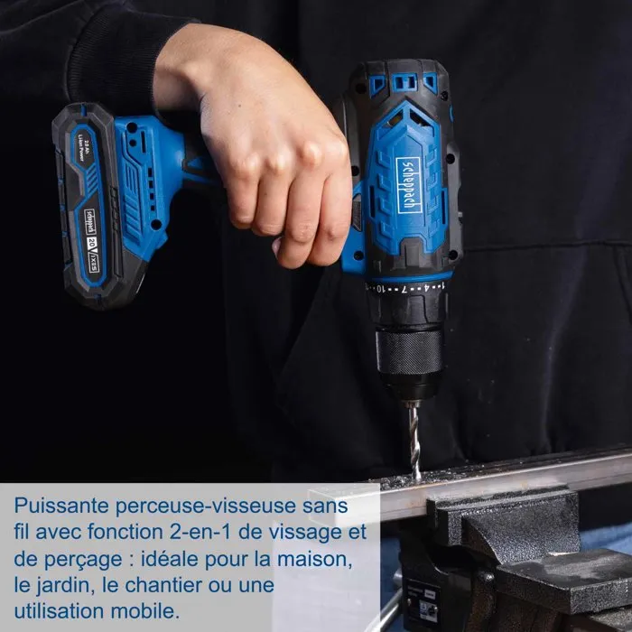 Scheppach Perceuse-Visseuse sans fil 20V C-DD45-X - 45 Nm - Mandrin autoserrant 13 mm - Batterie 2Ah et chargeur 2.4A inclus
