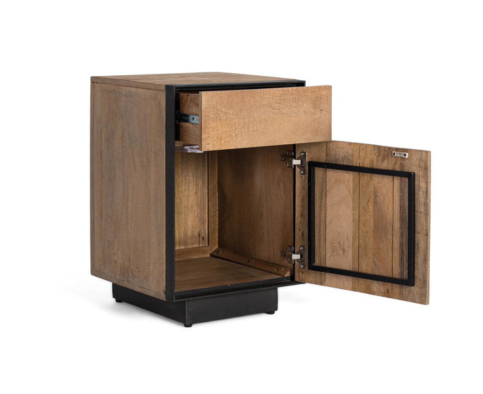 GINER Y COLOMER - Table de nuit industrielle en bois de manguier naturel avec tiroir et porte push - 45x45x66 cm