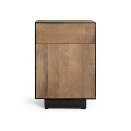 GINER Y COLOMER - Table de nuit industrielle en bois de manguier naturel avec tiroir et porte push - 45x45x66 cm