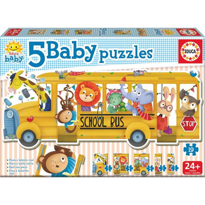 EDUCA BORRAS - Puzzle Autobus scolaire, 2 à 5 pièces, pour enfants à partir de 24 mois