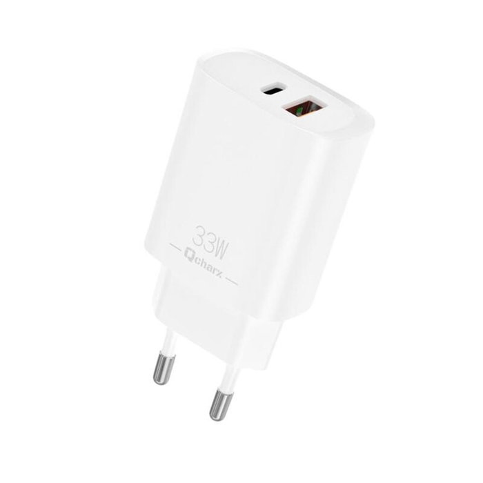 Qcharx Eros Chargeur 33W 3A 2 Ports USB-C + 1 Port USB Blanc PD PPS Qcharx Eros Chargeur 33W 3A 2 Ports USB-C + 1 Port USB Blanc PD PPS