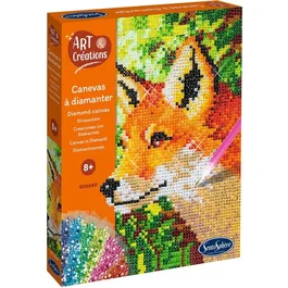 Sentosphere Art & Créations - Création à base de mini strass, Canevas à Diamanter Renard, Activité antistress, Dès 8 ans