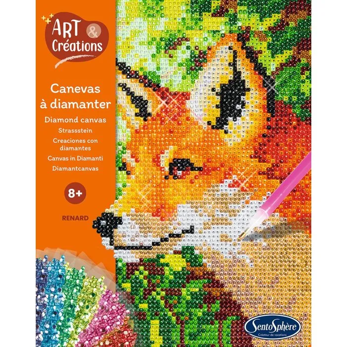 Sentosphere Art & Créations - Création à base de mini strass, Canevas à Diamanter Renard, Activité antistress, Dès 8 ans