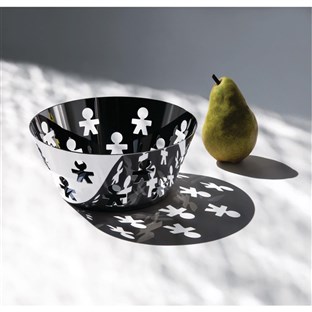 Alessi AKK04 Cestier pour pain en acier inoxydable 18/10 - Cesto Girotondo perforé avec formes de personnages - Diamètre 20,5 cm