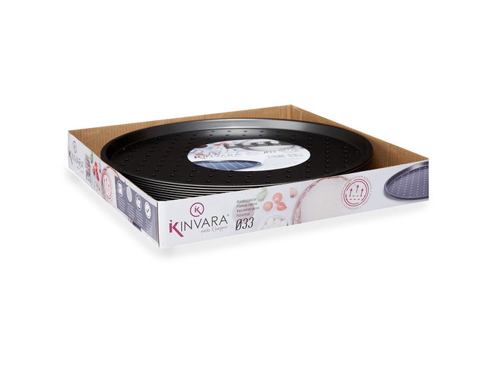 Kinvara Bandeja de four pour pizza en acier carbone antiadhésive 32.8 x 32.8 x 1.5 cm gris (Set de 24)