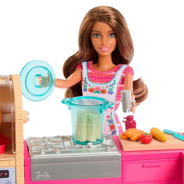 Barbie - Muñeca Teresa Morena Cocinera avec cuisinette et accessoires - Jouet Recipe for Friendship Mattel Jct06