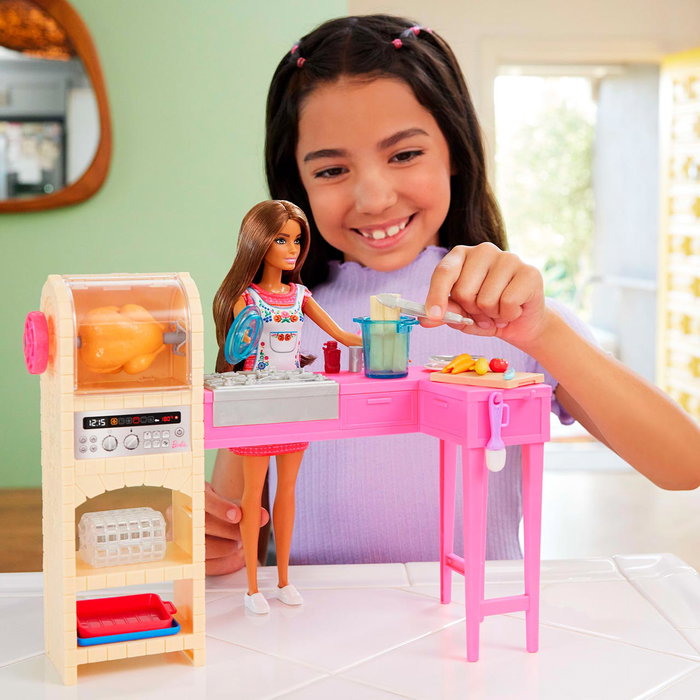 Barbie - Muñeca Teresa Morena Cocinera avec cuisinette et accessoires - Jouet Recipe for Friendship Mattel Jct06