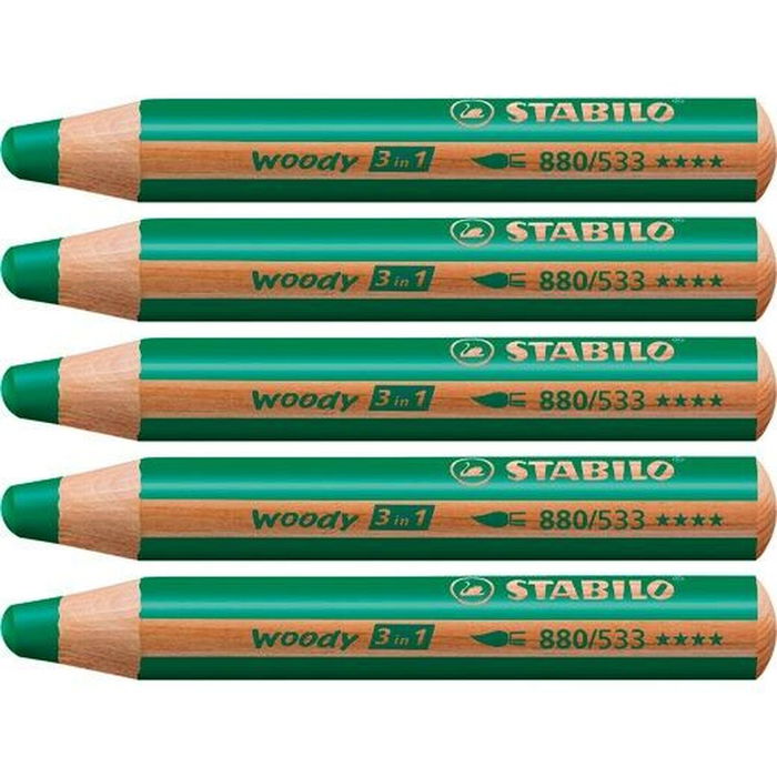 Crayons de couleur Stabilo Woody Vert foncé 3-en-1 (5 Unités) Crayons de couleur Stabilo Woody Vert foncé 3-en-1 (5 Unités)