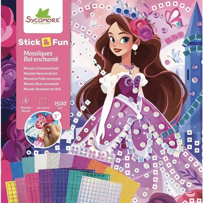 Sycomore Mosaiques Stick'N Fun - Bal enchanté - Jeu créatif avec mosaïques et joyaux - Activité manuelle pour enfants dès 5 ans