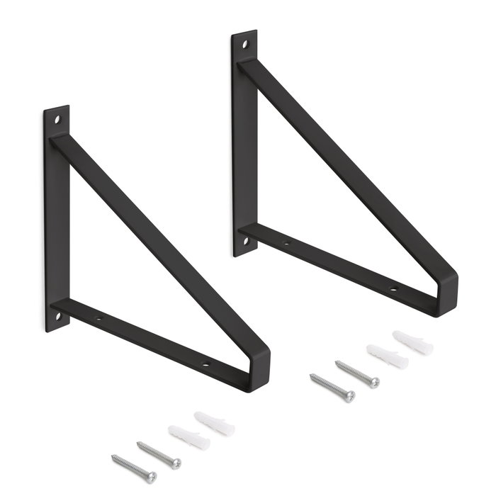 Emuca Jeu de supports pour étagères en bois Shelf avec forme triangulaire, Acier, Peint en noir Emuca Jeu de supports pour étagères en bois Shelf avec forme triangulaire, Acier, Peint en noir