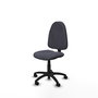 Chaise de bureau Algarra avec mécanisme de contact permanent de base, recouverte de tissu gris foncé. Équipée d'une base en polyamide noir, sans accoudoirs et de roulettes en nylon de 50 mm.